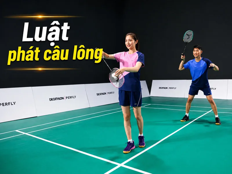 Luật phát cầu lông quy định rõ vị trí đứng, độ cao tiếp xúc cầu, chuyển động vợt và ô giao cầu hợp lệ.