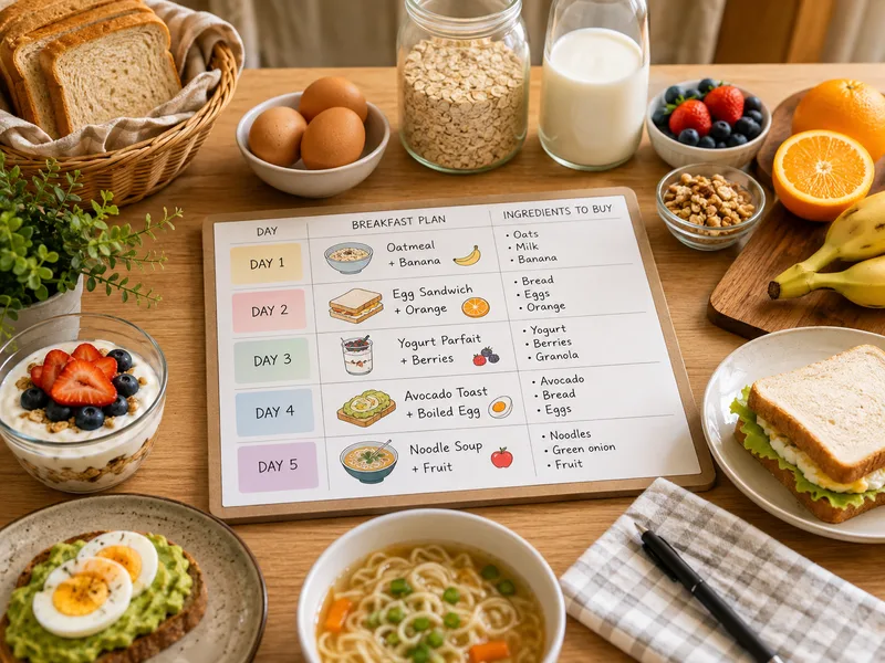 Thực đơn bữa sáng ba đến năm ngày giúp mua đúng nguyên liệu và tránh lặp món