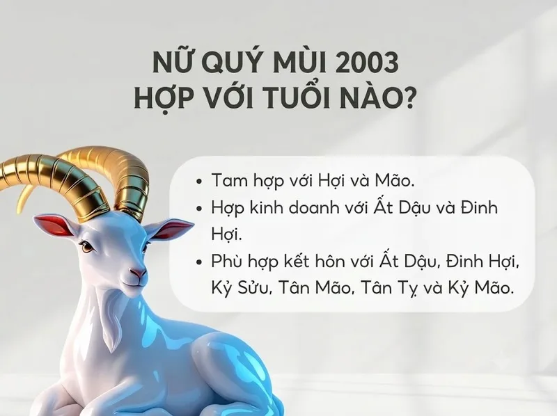 Tuổi Quý Mùi 2003 thường được tham khảo sự hòa hợp dựa trên thiên can, địa chi và ngũ hành truyền thống.