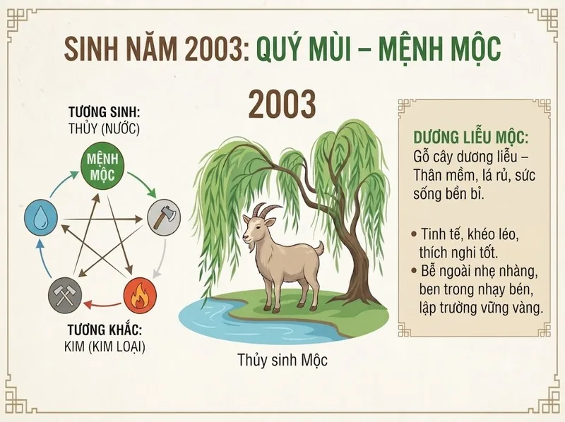 2003 mệnh gì? Giải mã Quý Mùi, màu hợp và phong thủy dễ hiểu