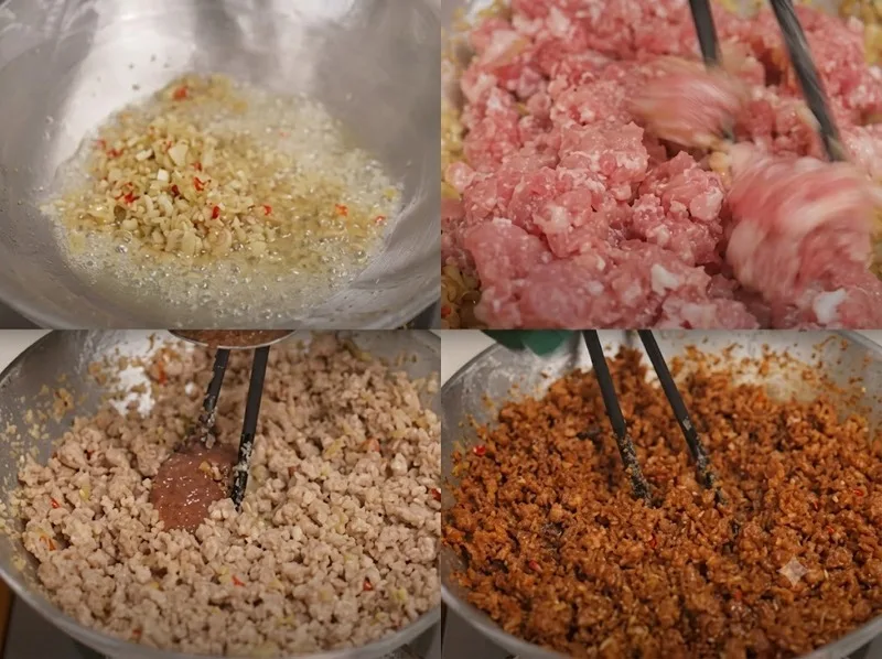 Thịt heo, hành, tỏi và sả được sơ chế kỹ giúp gia vị dễ hòa quyện trong quá trình chế biến.
