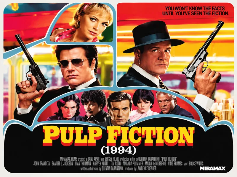 Pulp Fiction tạo dấu ấn với phong cách kể chuyện độc đáo và màu sắc điện ảnh khác biệt.